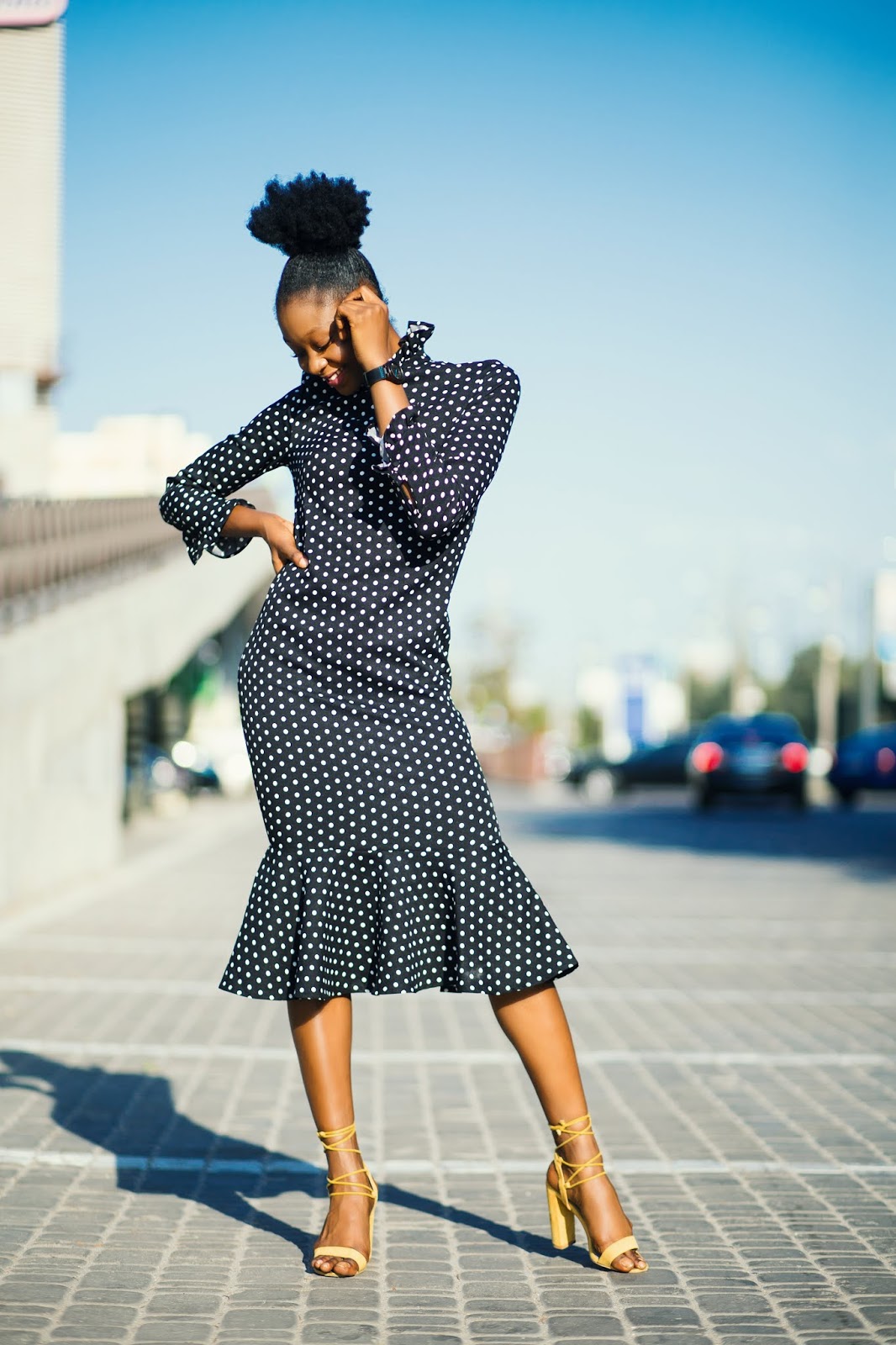 Polka dot trend: EAGAN Polka Dot Long Sleeves Midi Dress by Jessicabuurman