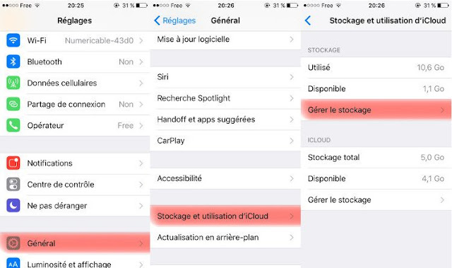 gestion stockage iphone