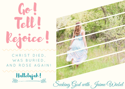 The message is the same for us today! Don’t just cling to the Lord as if He is a treasure you keep for yourself. We have the hope of Christ in us and that joy is not something we are supposed to keep to ourselves. Go! Get moving! Tell the brothers and sisters the wonderful news. He is not here! He is Risen! He is Risen Indeed!