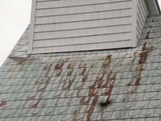 Church shingles exhibiting unusual rust 