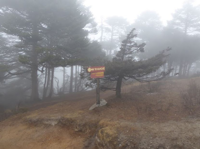 il sentiero vicino all'everest point view avvolto dalla nebbia