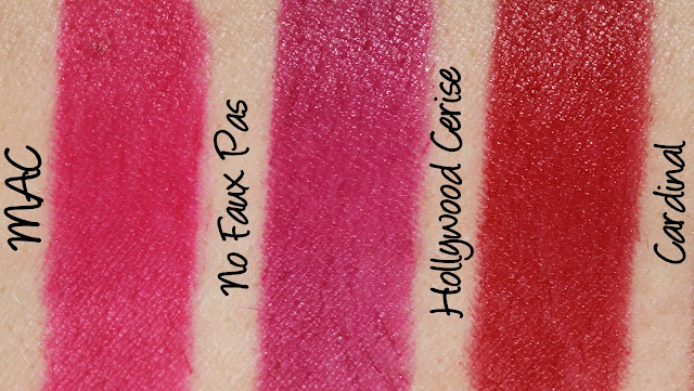 MAC X Philip Treacy Lipsticks - No Faux Pas, Hollywood Cerise and Cardinal Swatches & Review