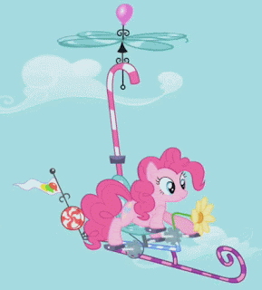 Pinkie Pie pilots a pedal-powered peppermint plane