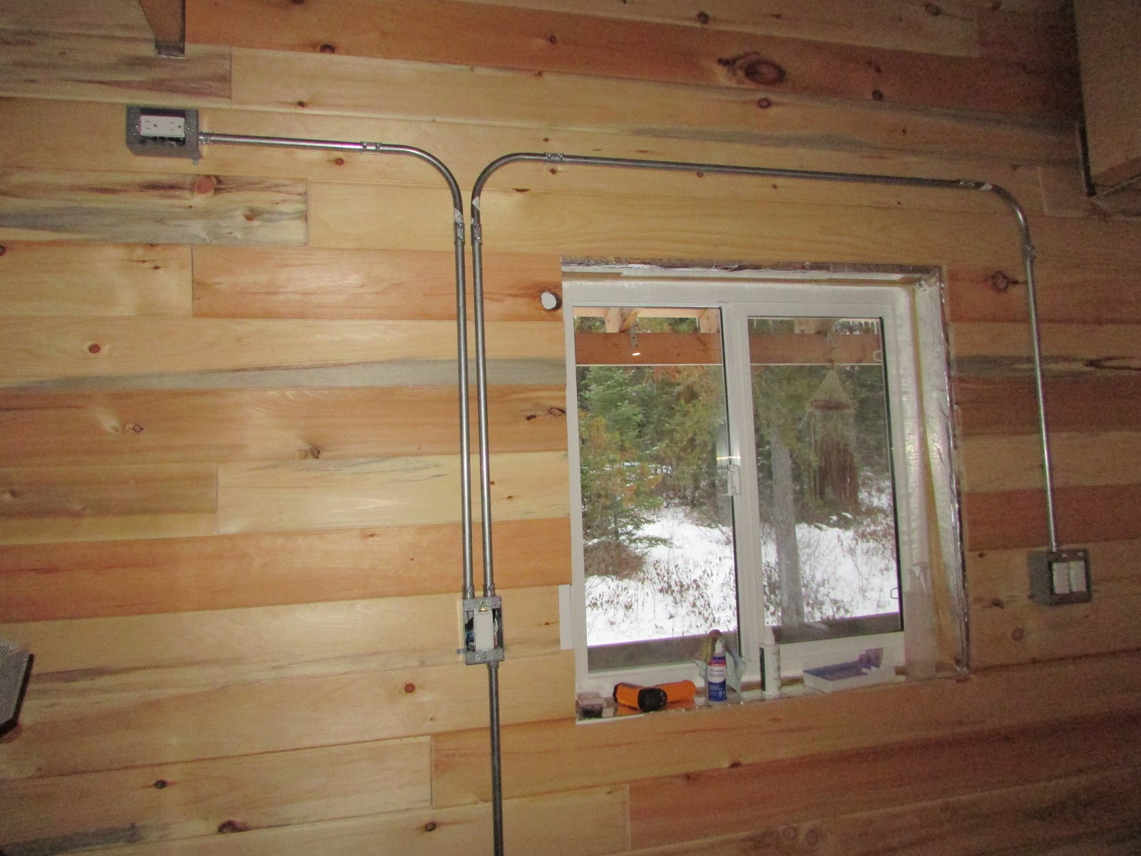Aiki Homestead: Adding Surface Mount Electrical Boxes To Our Log Cabin