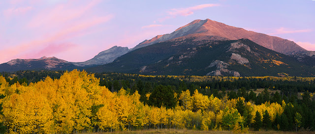 Mt. Meeker Pagoda and Mount Alice at sunrise in Autumn panoramic