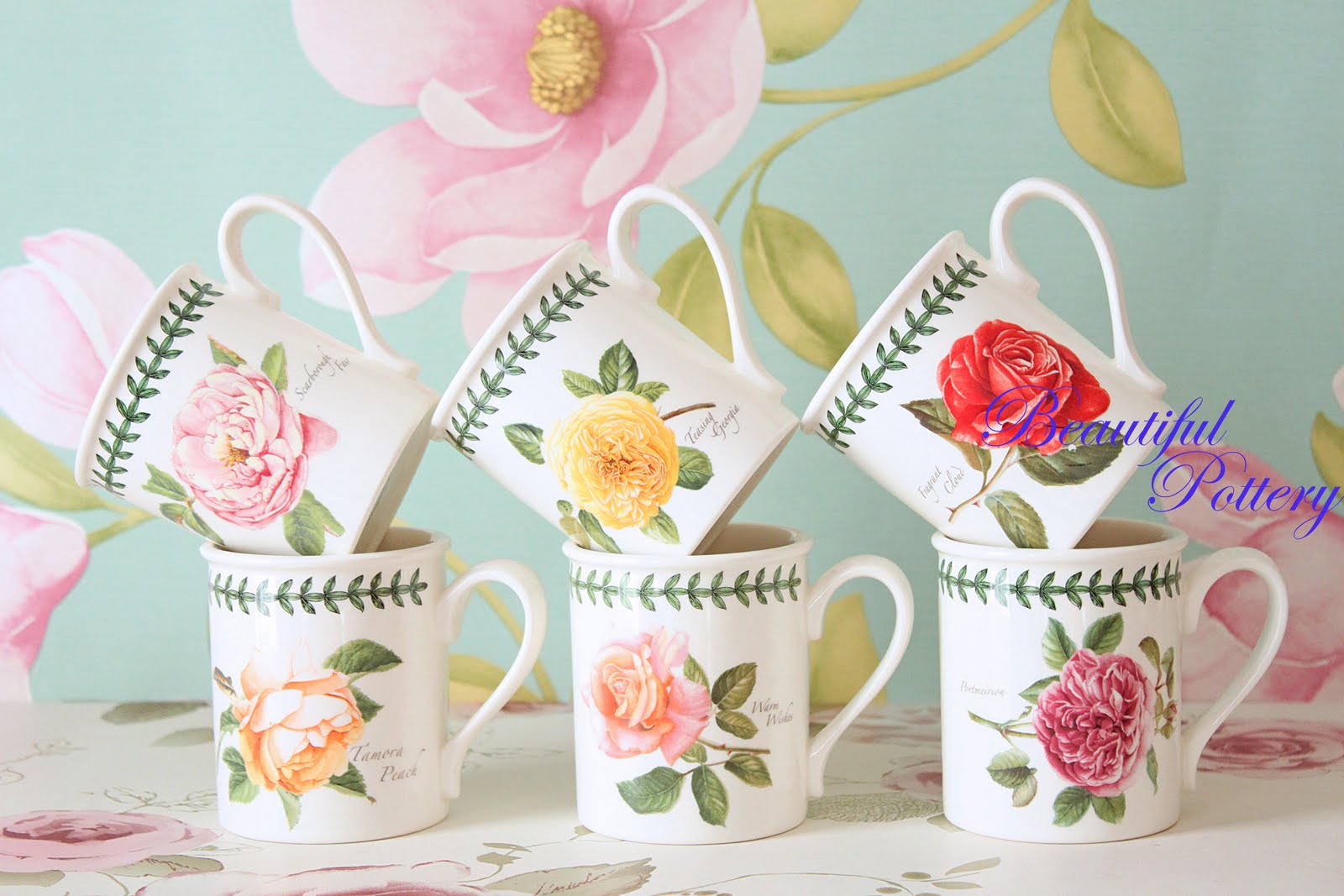 BEAUTIFUL POTTERY Botanic Roses Coffee Mugs