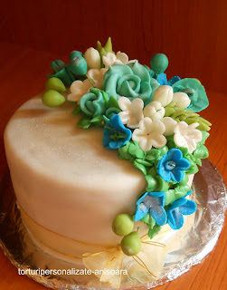 Tort cu flori turcoaz/Turquoise flower cake