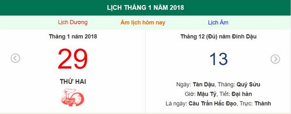 Xem ngày tốt xấu, giờ hoàng đạo - Xem lịch Thứ Hai ngày 29 tháng 1 năm 2018 Xem ngày tốt xấu, giờ hoàng đạo - Xem lịch Thứ Hai ngày 29 tháng 1 năm 2018