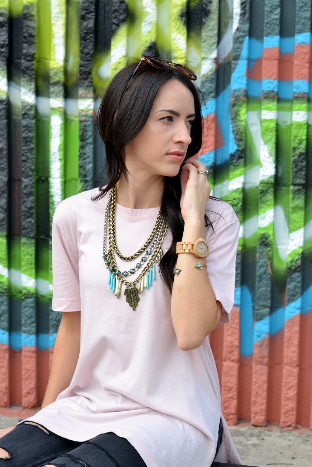 Loose Tee, Oversized Tee, Statement Necklace