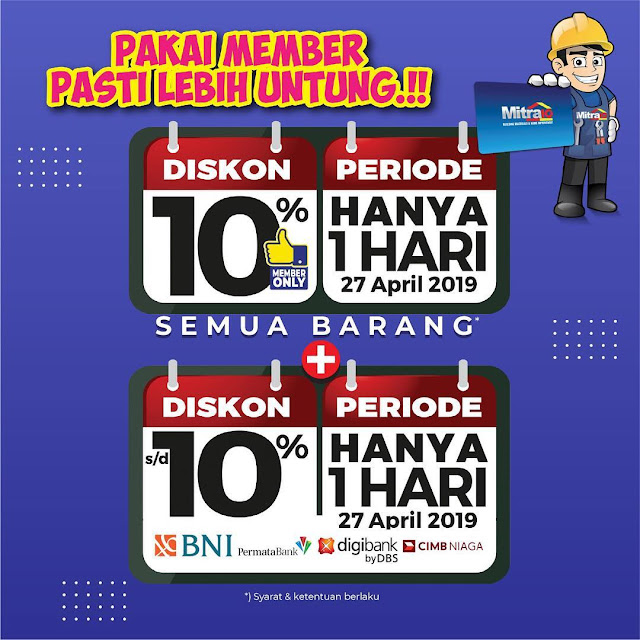 #Mitra10 - #Promo Diskon 10% 1 Hari & Tambahan 10% Pakai Kartu Kredit (27 April 2019) #Mitra10 - #Promo Diskon 10% 1 Hari & Tambahan 10% Pakai Kartu Kredit (27 April 2019)