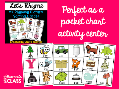 Activities to practice rhyming skills in Kindergarten and First Grade, including matching cards, dab-a-word, read the room, and a Rhyming Bridge is Falling Down class game!