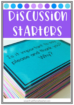 How to use discussion starters or discussion cards to have meaningful classroom conversations, teach listening and speaking skills, and create a strong classroom community.