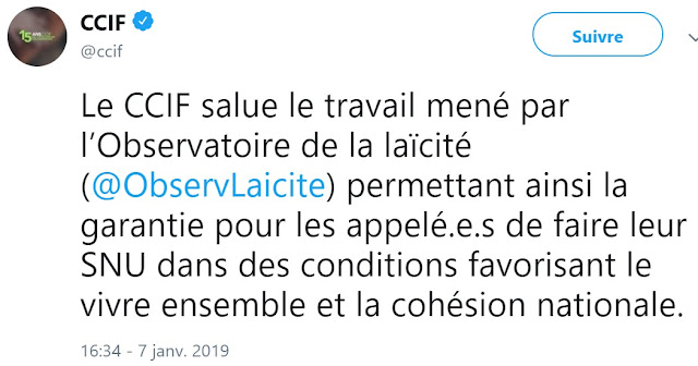 Le CCIF salue le travail mené par l'Observatoire de la laïcité Le CCIF salue le travail mené par l'Observatoire de la laïcité