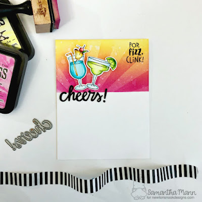 Pop Fizz Clink Card by Samantha Mann for Newton's Nook Designs, Cheers, Distress Ink, Ink Blending, cocktails, die cuts, #newtonsnook #diistressinks #inkblending #cheers #cocktails #handmadecards #cards