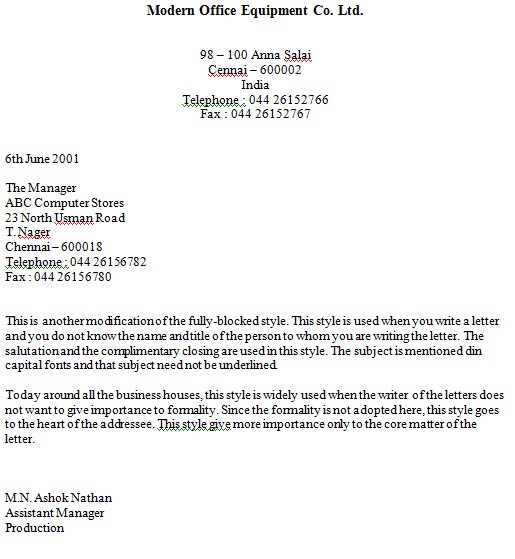 mardafillah thasa styles and parts of business letter blocked letter style