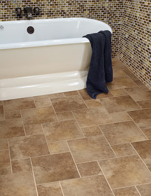 Mix and match bathroom tile styles on wall and floor