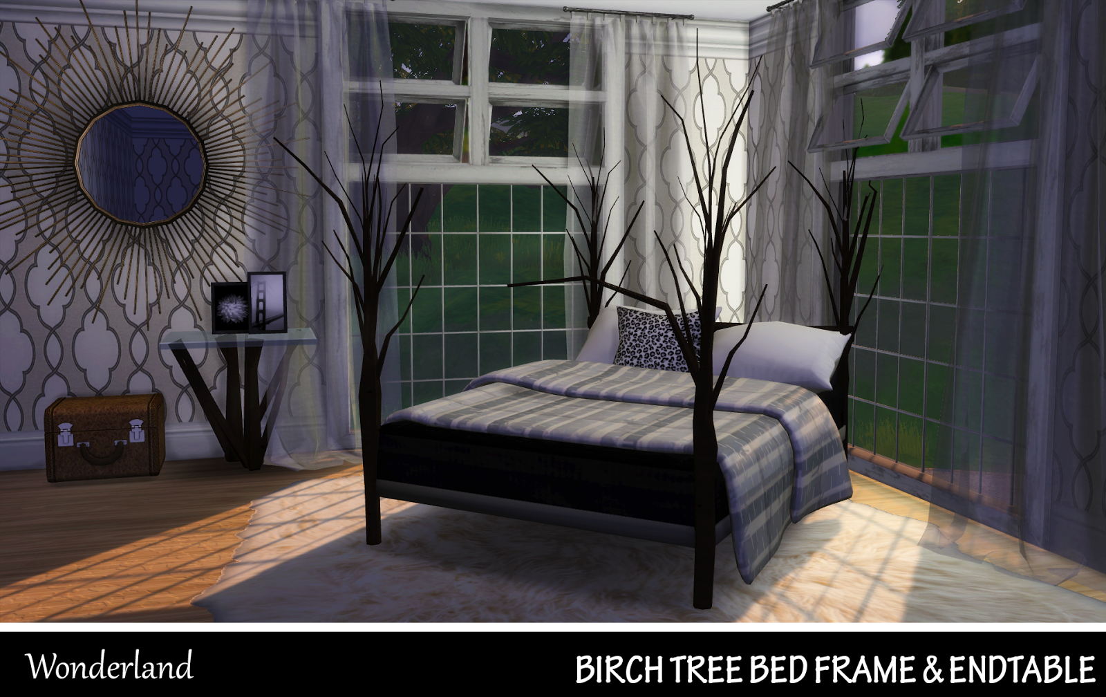 Sims 4 Wonderland Birch Tree Bed Frame & Endtable