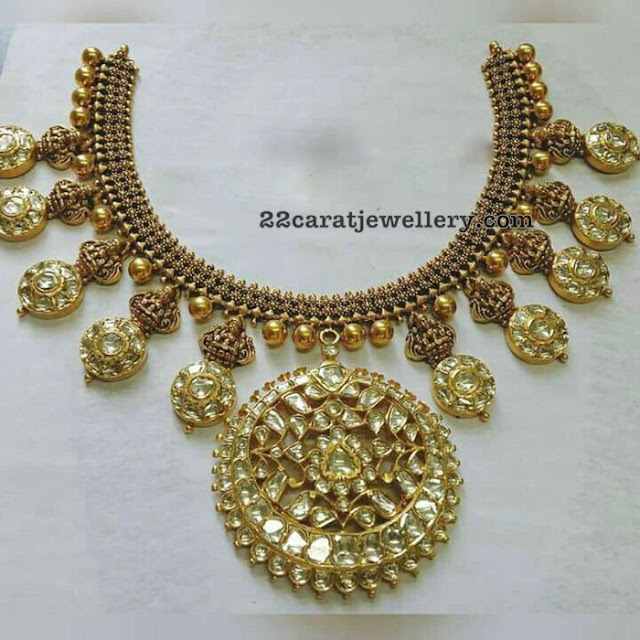 Polki Set with Black Finish Lakshmi Motifs