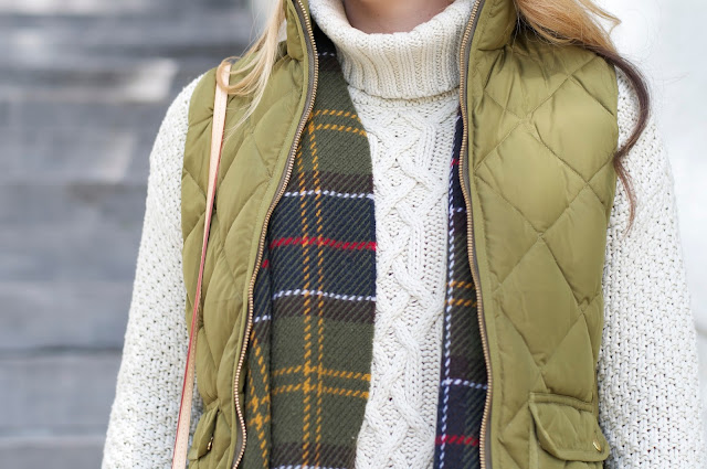 barbour scarf and j.crew excursion vest