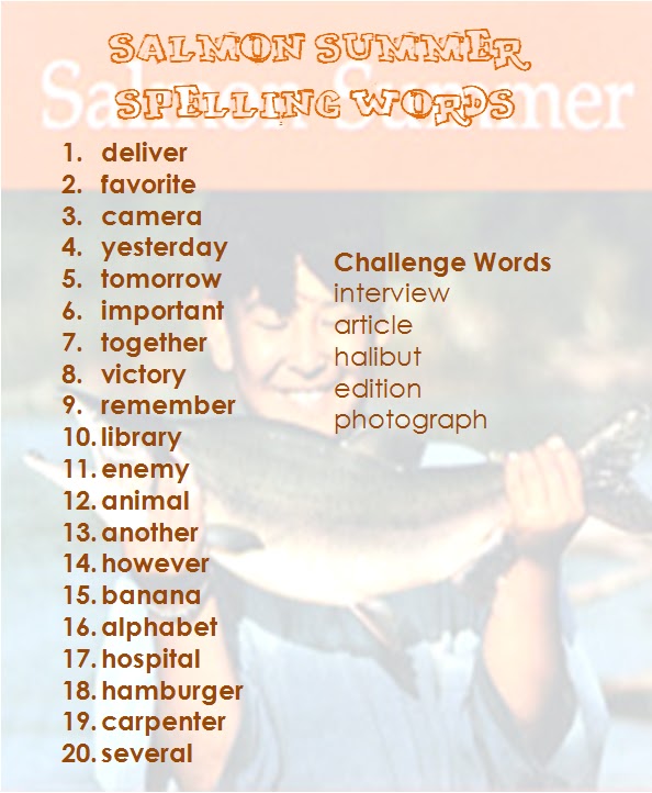 4th Grade! Salmon Summer Spelling Words