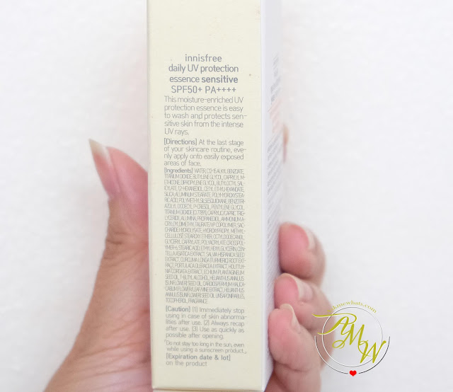 a photo of Innisfree Daily UV protection essence sensitive SPF50+ PA++++ 50ml review by Nikki Tiu of www.askmewhats.com
