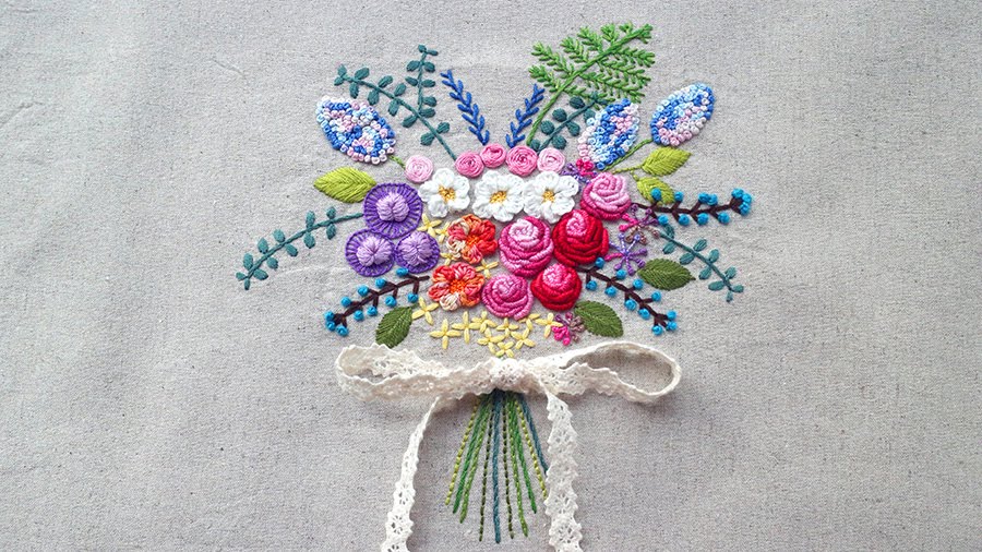 flower bouquet embroidery 2 bullion knot stitch rose