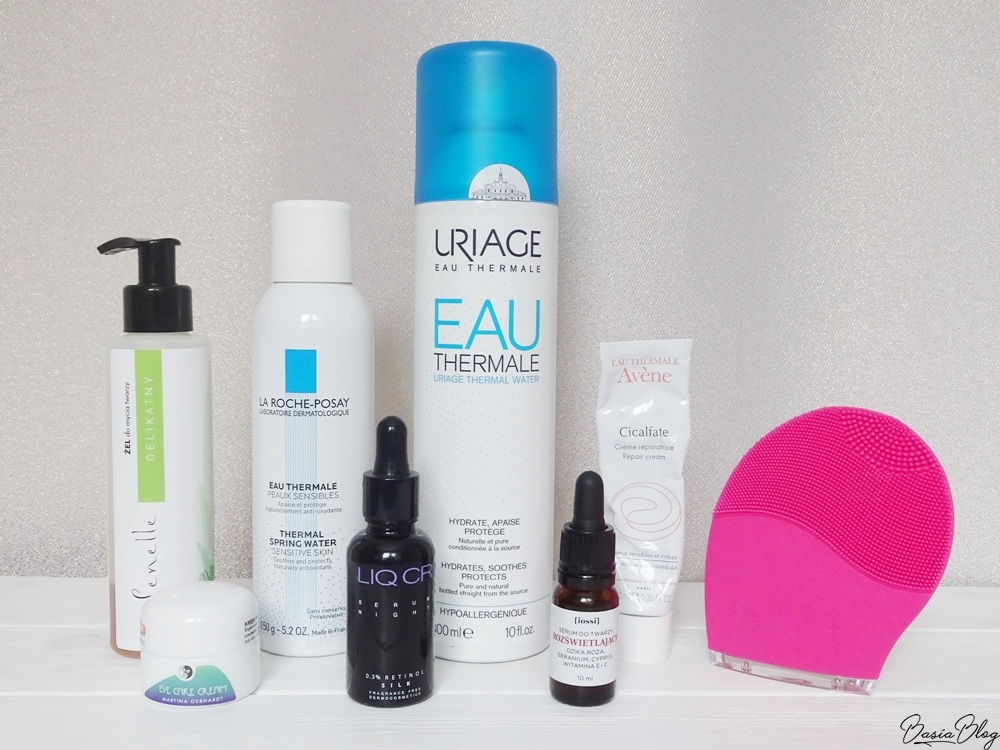 serum z retinolem LIQ CR, krem regenerujący do twarzy Lynia Plum, Avene Cicalfate, Martina Gebhardt krem pod oczy z awokado, szczoteczka soniczna Dermofuture