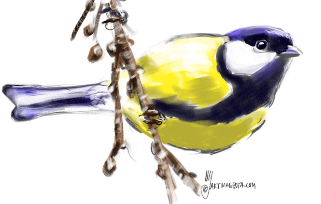 Great tit bird painting by Artmagenta