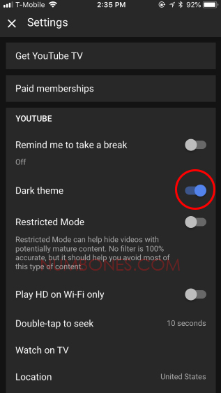Youtube Dark Mode iPhone iPad