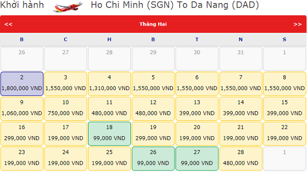 Vé máy bay tết TPHCM đi Đà Nẵng giá chỉ từ 1.550.000 đồng