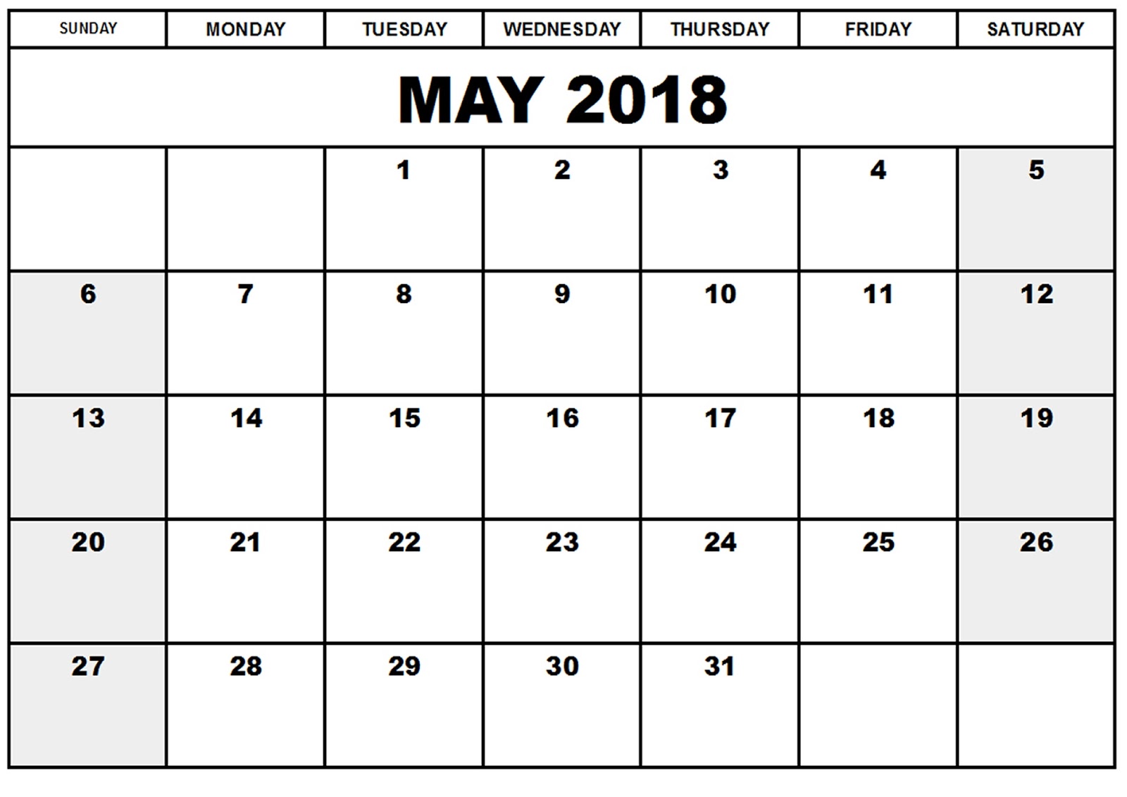 blank calendar 2018 printable