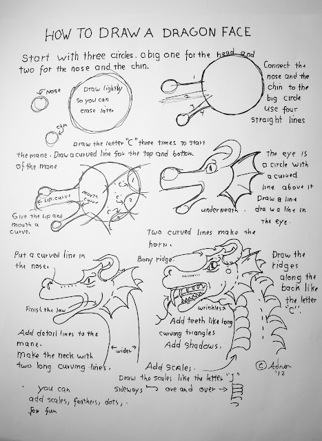 A worksheet for drawing lesson on how to draw a dragon