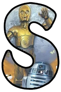 Letras con R2D2 y C3PO de la Guerra de las Galaxias. Star Wars R2D2 and C3PO Letters.