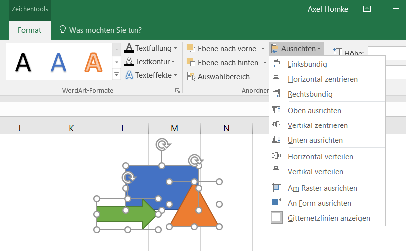 ExcelAxel Microsoft Excel Zeichnungsobjekte in gleichmäßigen Abständen anordnen
