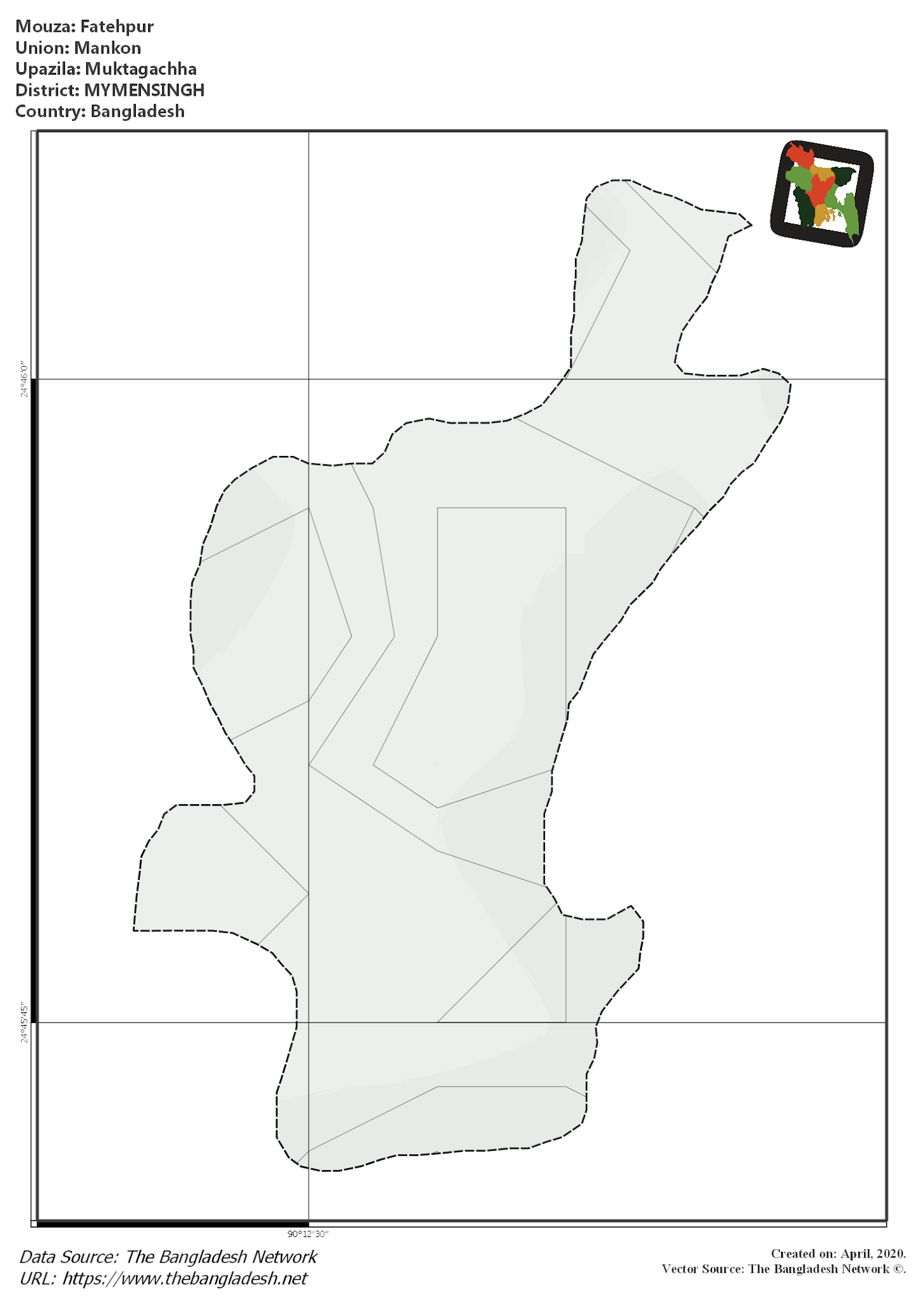 Map of Fatehpur Mouza of Muktagachha Upazila, MYMENSINGH, Bangladesh.