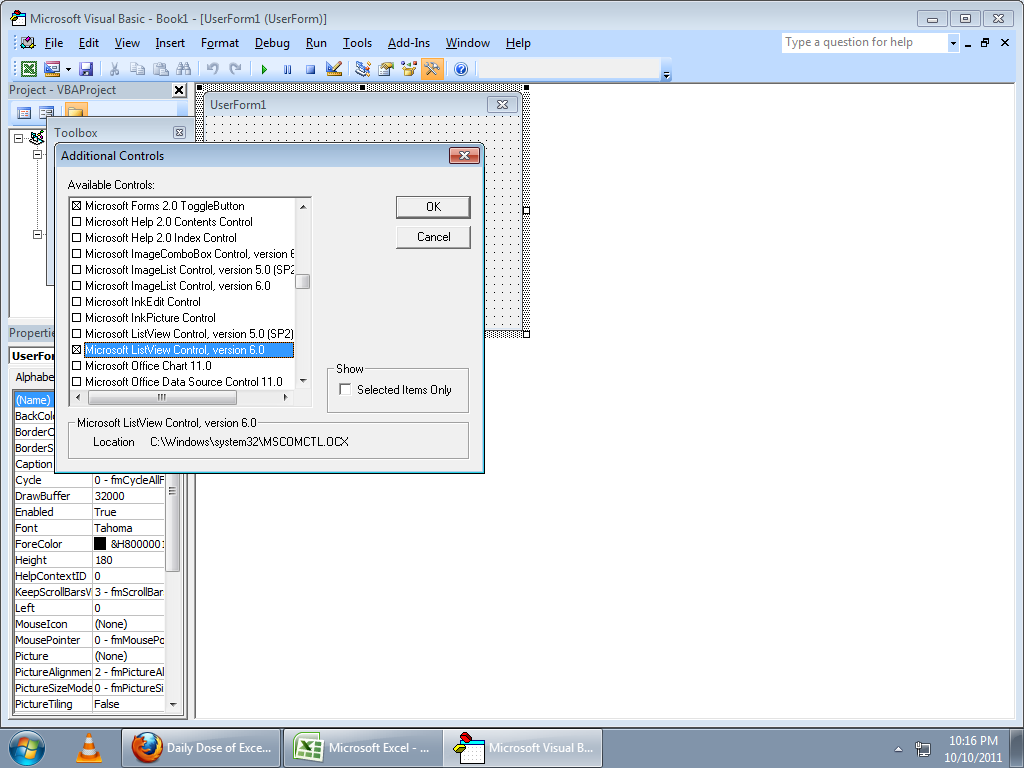 MindKid Adding Listview / Additional / ActiveX Control in Excel 2007 VBA