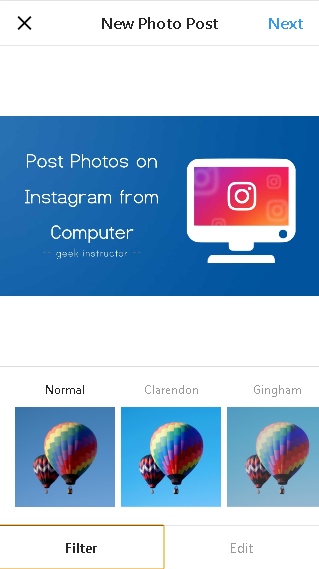 Post photo on Instagram from desktop
