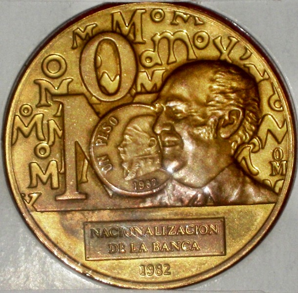 Monedas de México y el Mundo Medalla México 1982 (Casa de la MonedaNacionalización de la Banca)