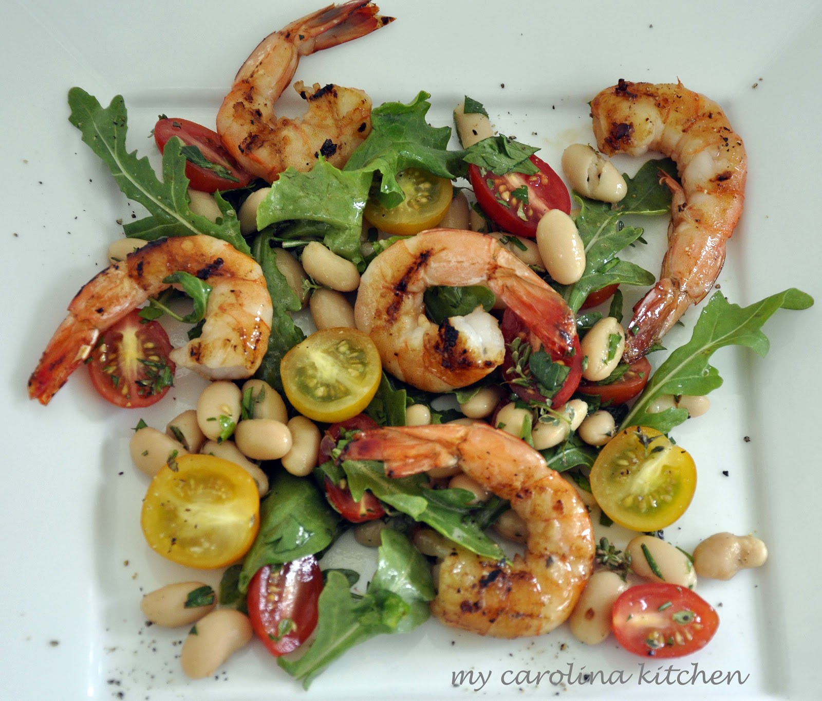 My Carolina Kitchen Herbed Shrimp and White Beans with Arugula
