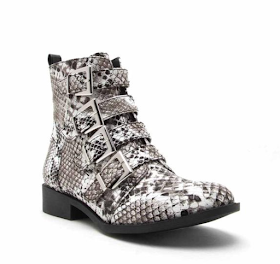 Qupid belted flat snake print ankle boots