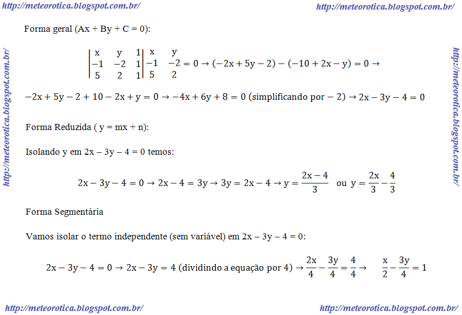 M.E.T.E.O.R.O.T.I.C.A: Exercícios Resolvidos - Equação Geral da Reta ...
