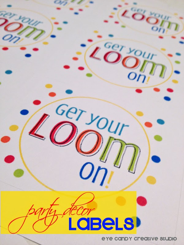 get your loom on, rainbow loom party, rainbow birthday, stickers, party decor labels