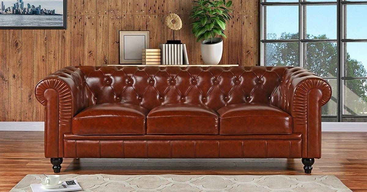 modway chesterfield genuine leather sofa