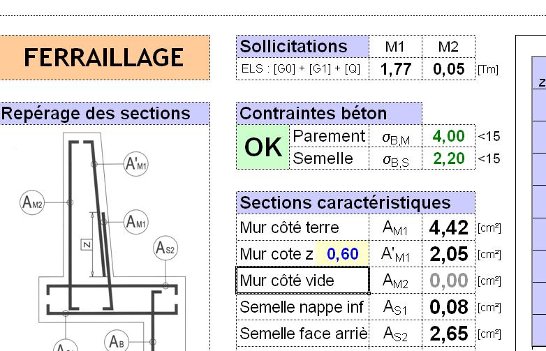 Excel ferraillage tous types de murs de soutènement Cours génie civil Outils, livres