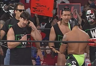 WCW World War 3 1998 - Eddie Guerrero and the LWO confront Rey Mysterio Jr.