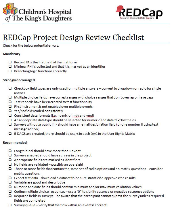 REDCap Production Checklist