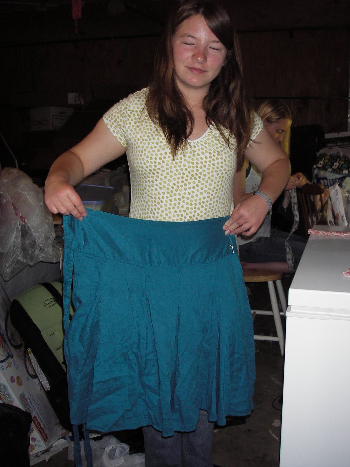 Green to the Seam Remaking of Jess's skirt, DIY for a thrift store