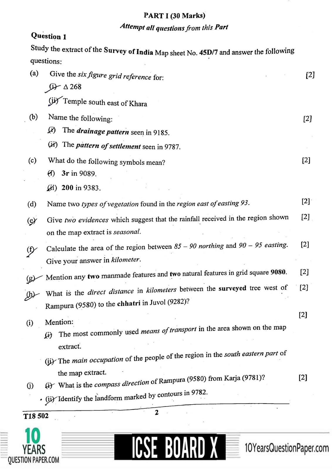 Geography h.c.g. ICSE 2017-2018 board question paper for Class X ICSE Board 2018 class 10th Geography question paper page-02