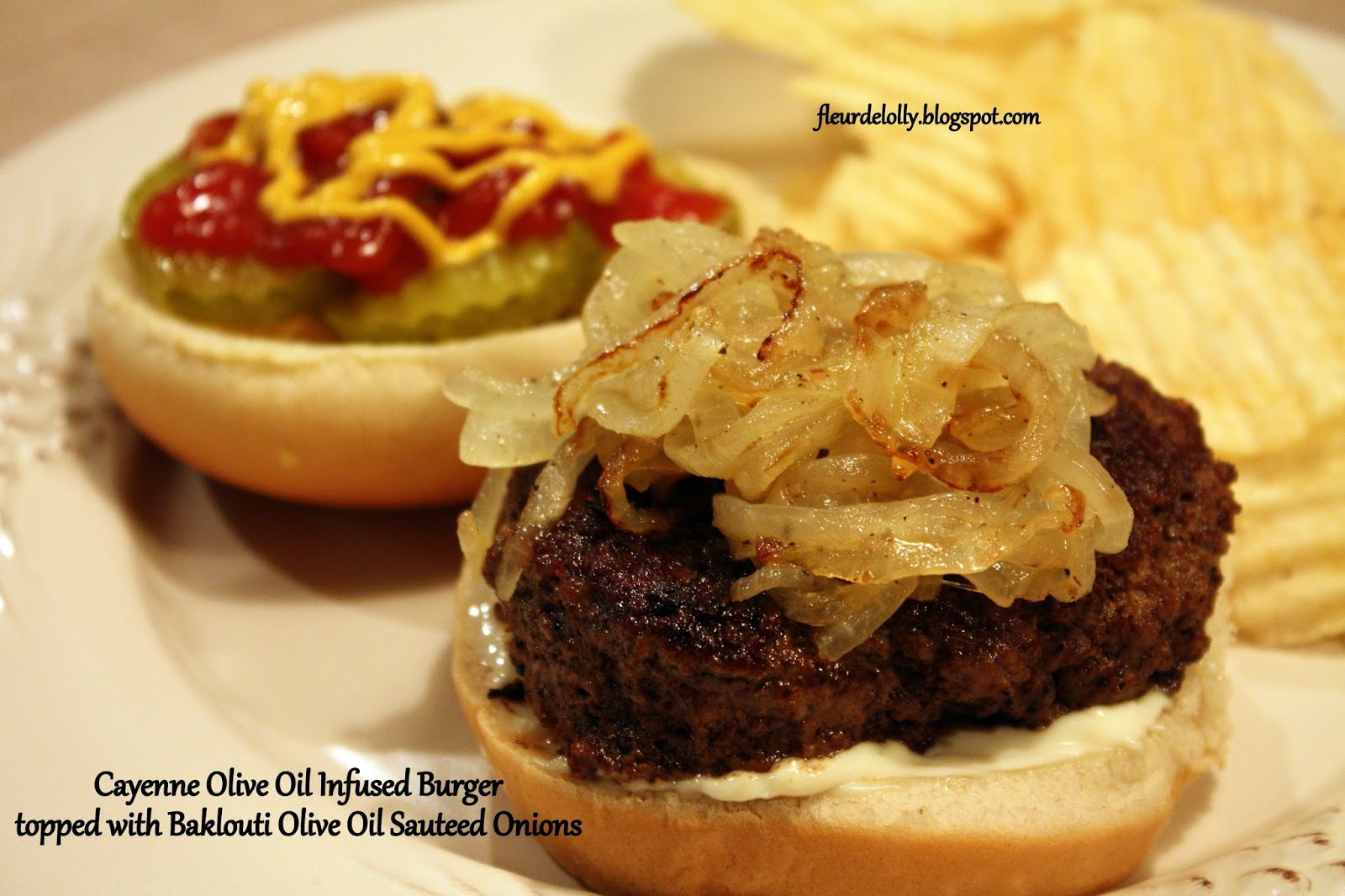 Fleur de Lolly Cayenne Olive Oil Infused Burgers topped with Baklouti