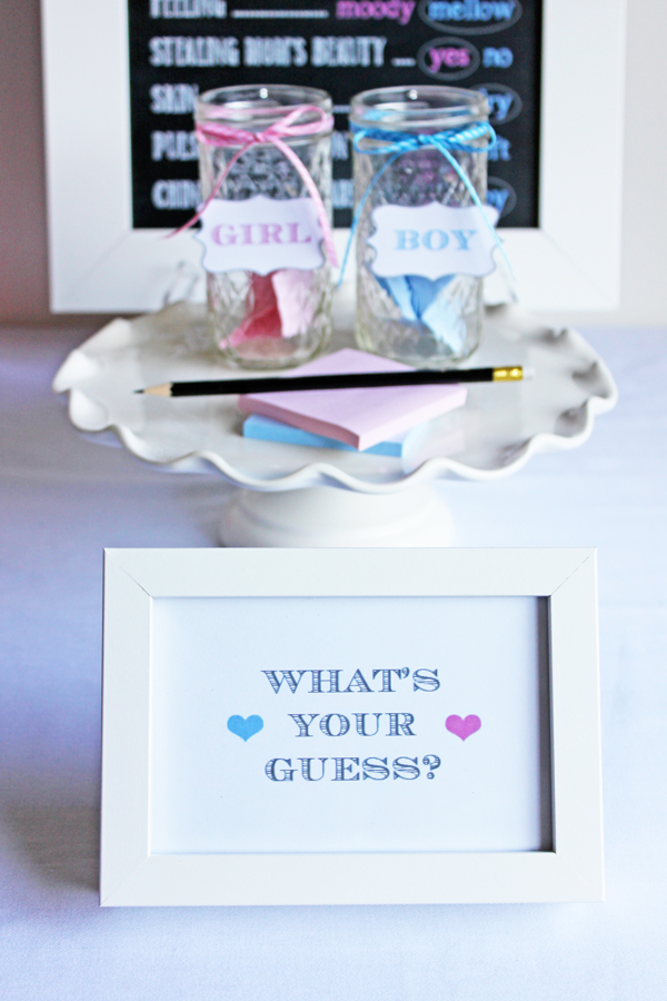 Boy or girl guessing station at a gender-reveal party